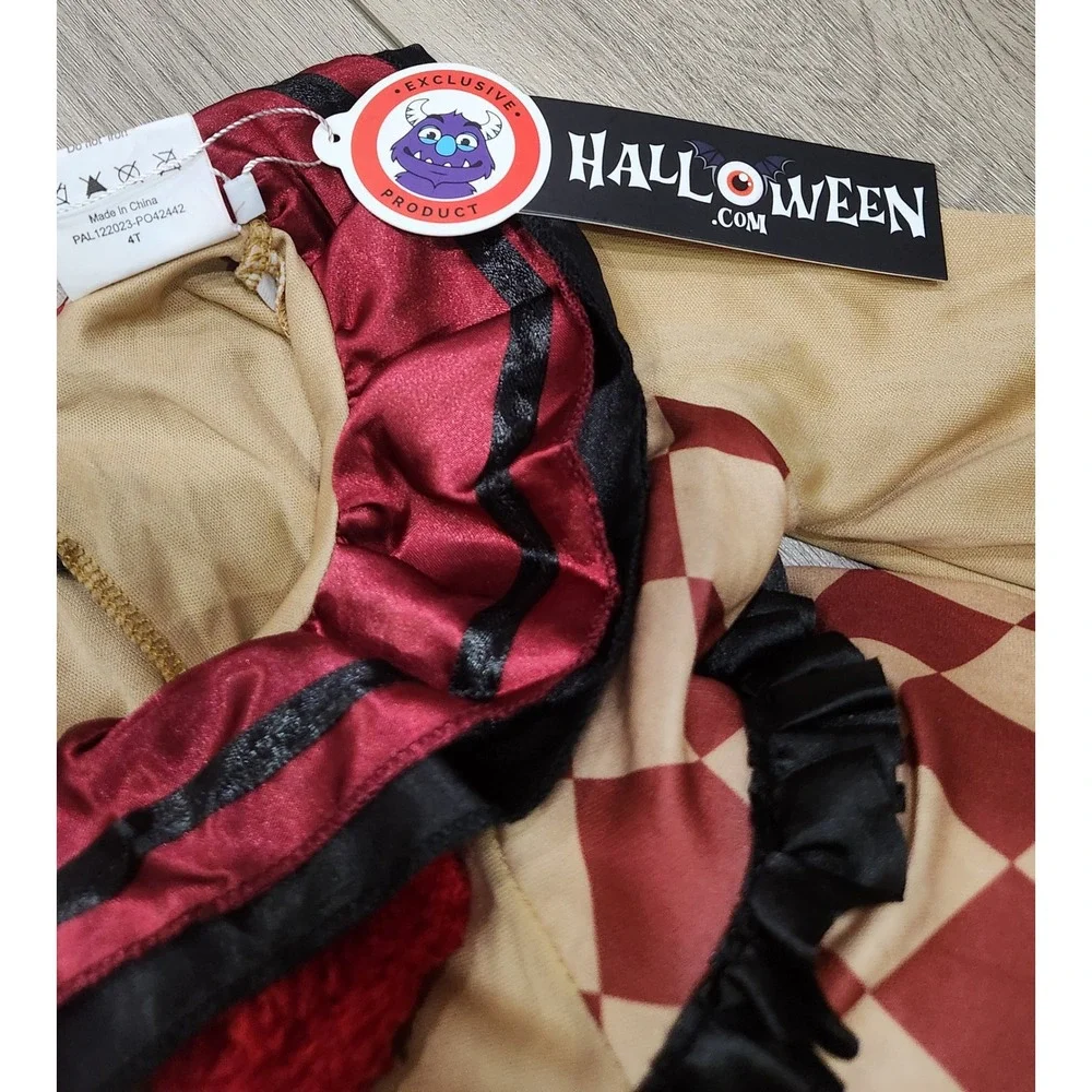 Halloween.com Girls 4T Clown Harlequin Costume Burgundy Dress Up Dress NWT